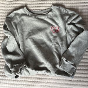 Gray Sweatshirt with Red Heart Embroidery
